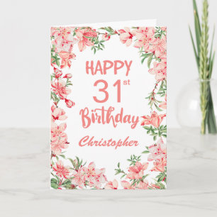 31a Birthday Rosa Peach Peonies Watercolor Blommig Kort