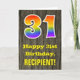 31a Birthday: Rustic Faux Wood look, Rainbow ’31’ Kort