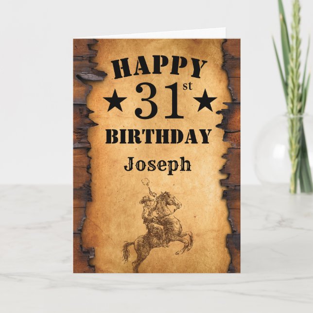 31a Birthday Rustic Land Western Cowboyhorse Kort (Framsida)