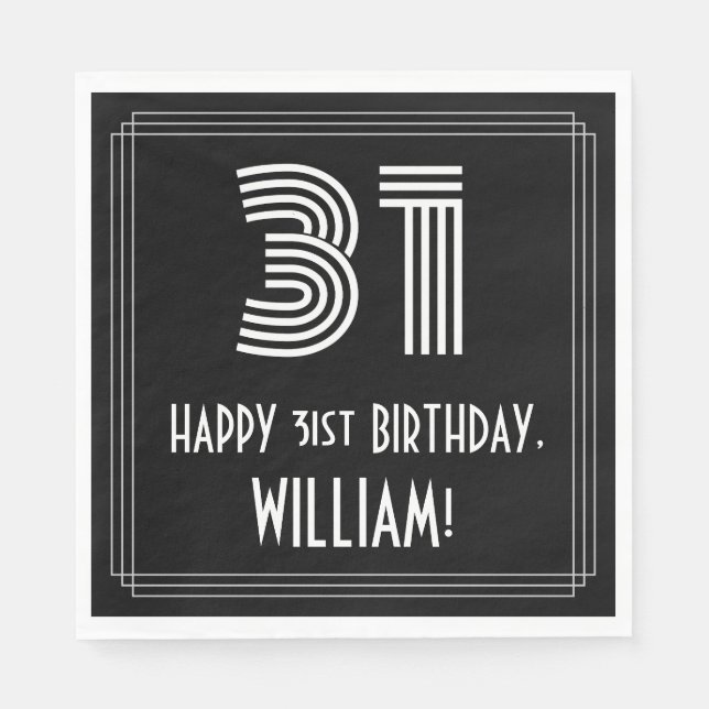 31a födelsedag: Art Deco Inspired Titta "31" + Nam Pappersservett (Framsidan)