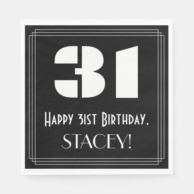 31a födelsedag: Art Deco Inspired Titta "31" + Nam Pappersservett (Framsidan)
