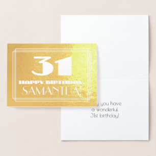31a födelsedag: Namn + Art Deco Inspired Titta "31 Folierat Kort