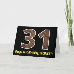 31a Födelsedag: Namn + Faux Wood Grain Mönster "31 Kort
