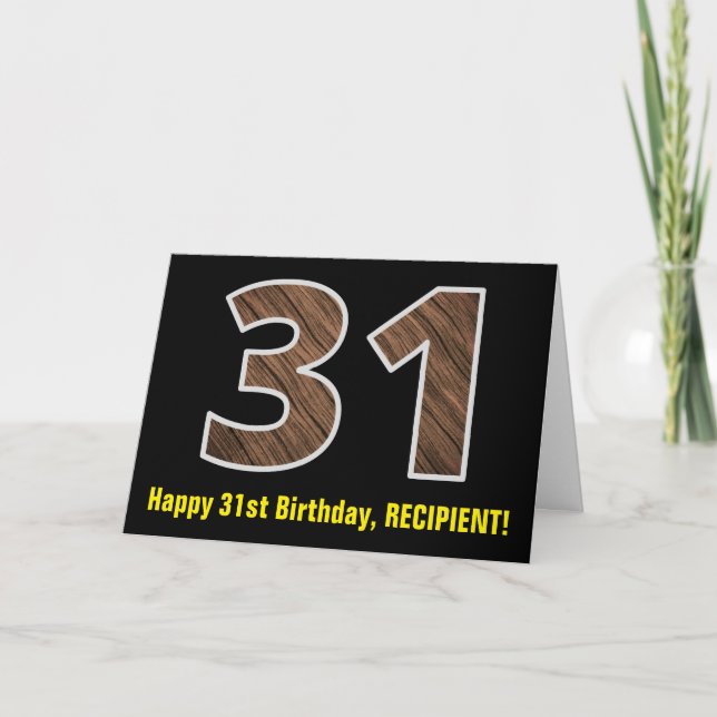 31a Födelsedag: Namn + Faux Wood Grain Mönster "31 Kort (Framsida)