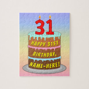 31a Födelsedag: Roligt Cake and Candles + Anpassat Pussel