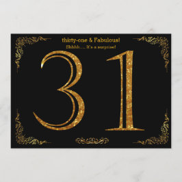 31a Födelsedagsfest,Gatsby styl,svart guld glitter Inbjudningar