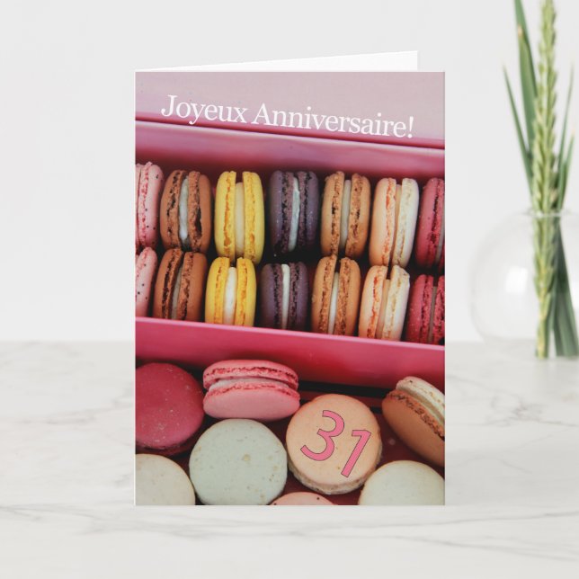 31a Fransk Birthday Macaron-Joyeux Anniversaire! Kort (Framsida)