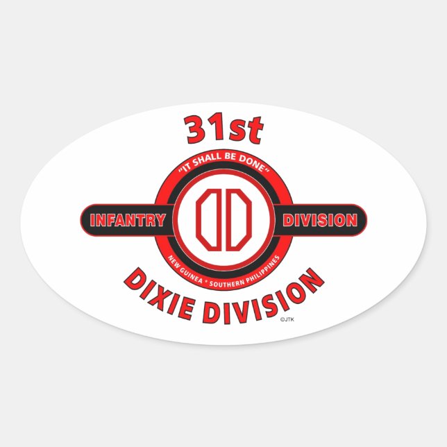 31A INFANTRY DIVISION ’DIXIE DIVISION’ OVALT KLISTERMÄRKE (Framsida)