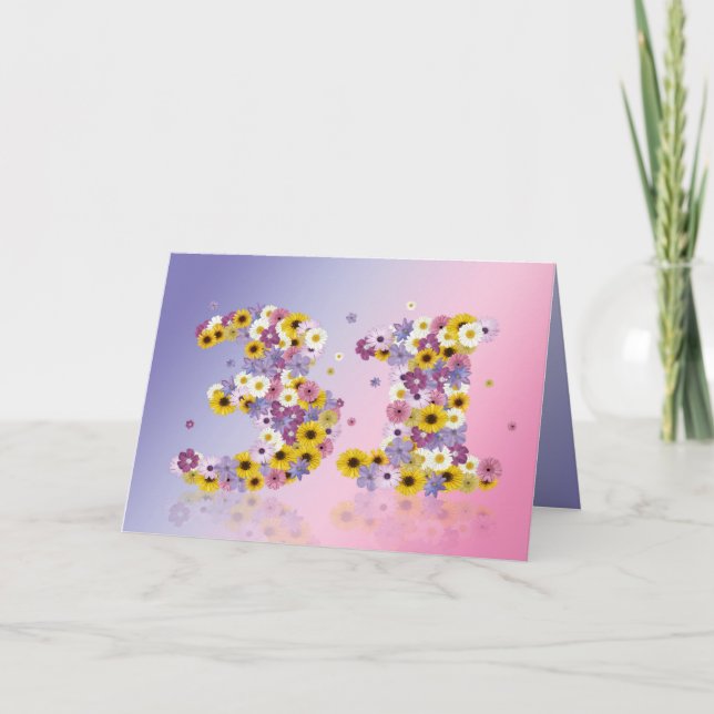 31afödelsedagkort med blommiga brev kort (Framsida)