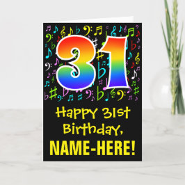 31ans födelsedag: Färgstarka musiksymboler + regnb Kort