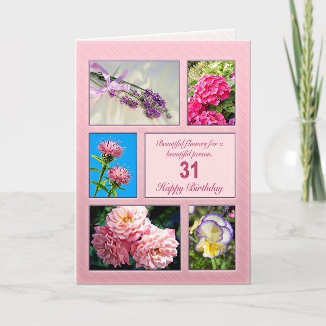 31ans födelsedag, vackert blomsterkort kort (Framsida)