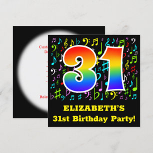 31ans Födelsedagsfest: Roligt Music Symbols, Rainb Inbjudningar