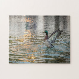 3274-Male Mallard Splash in Pond Puzzle Pussel