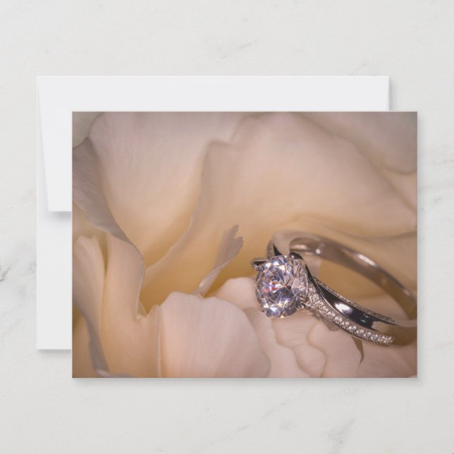 3292-Förlovningars Ring på vit nejlika Inbjudningar (Framsida)