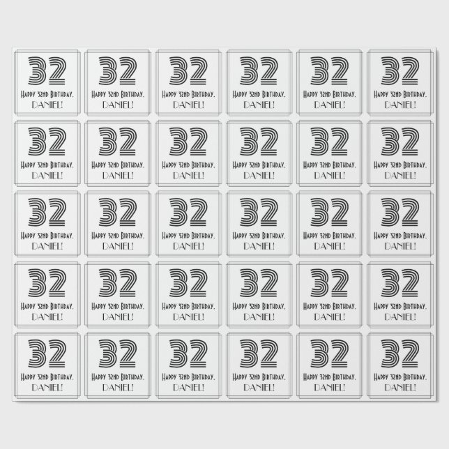 32:a födelsedagen: Art Deco Inspired Stil "32" + N Presentpapper (Platt)