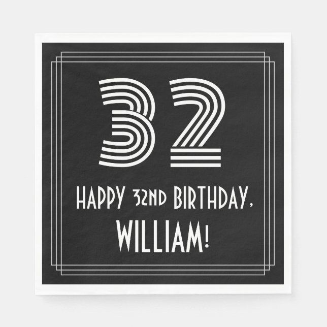 32:a födelsedagen: Art Deco Inspired Titta "32" +  Pappersservett (Framsidan)