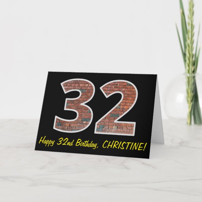 32:a födelsedagen - Brickmuren Mönster "32" w/ Nam Kort (Framsida)