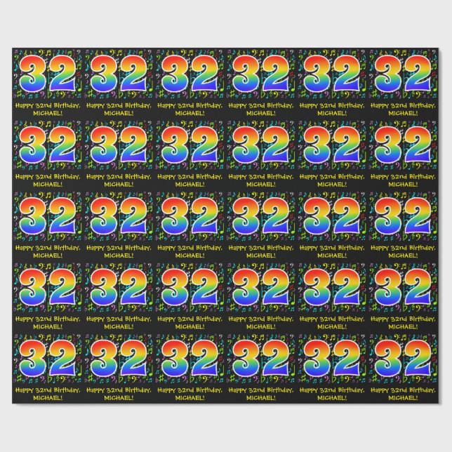 32:a födelsedagen: Colorful Music Symbols, Rainbow Presentpapper (Platt)