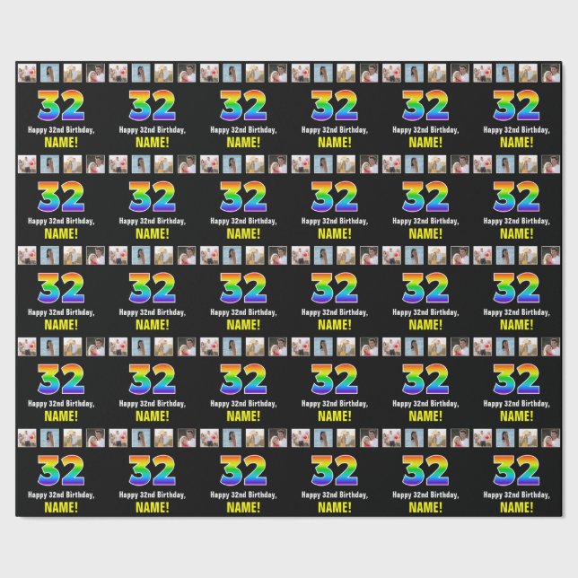 32:a födelsedagen: Regnbåge "32"; Anpassningsbar F Presentpapper (Seam)
