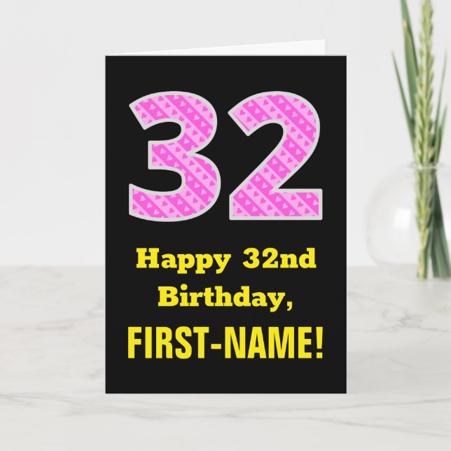 32:a födelsedagen: Rosa Rand och örhängen "32" + N Kort (Framsida)