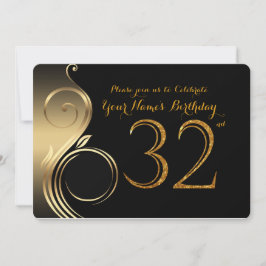 32:a,Födelsedagsinbjudan,Nummer Glitter Guld,Foto Inbjudningar