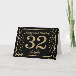 32:a födelsedagskortet Black and Guld Glitter Conf Kort