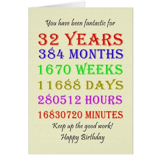 32:a födelsedagsmilstolpar hälsningskort (Framsidan)