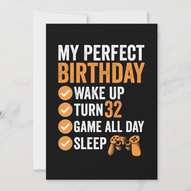 32:a varvet 32 Min perfekta födelsedagsgaming Inbjudningar (Framsida)