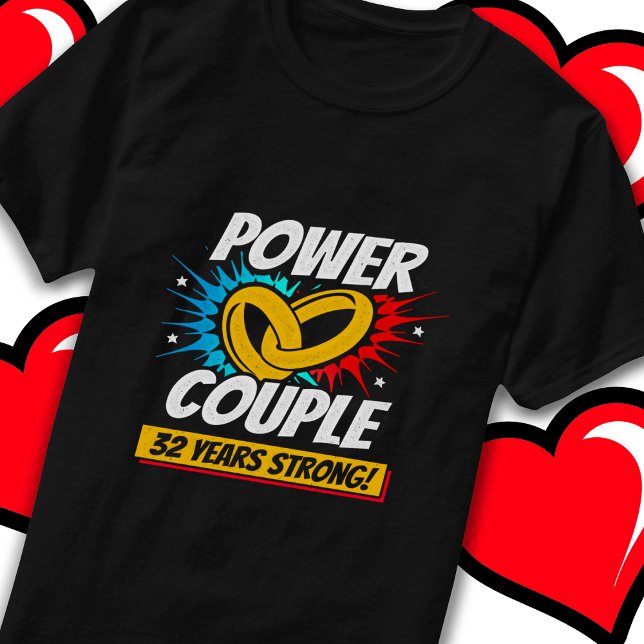32 års Tecknad Toppen Power Couple 32-årsdag T Shirt (Skapare uppladdad)