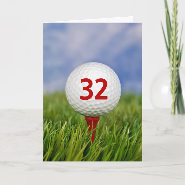 32-årsdag Golfboll på röd tee  Kort (Framsida)