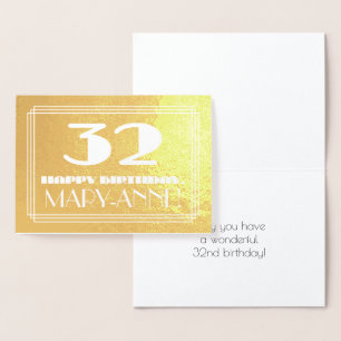 32-årsdag: Namn + Art Deco Inspirerad Utseende "32 Folierat Kort