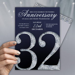 32-årsjubileum Diamant Silver Marinblå Inbjudningar