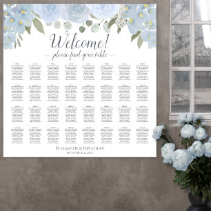 32 Bord Dusty Blue Boho Chic Blommigt Sittdiagram  Poster
