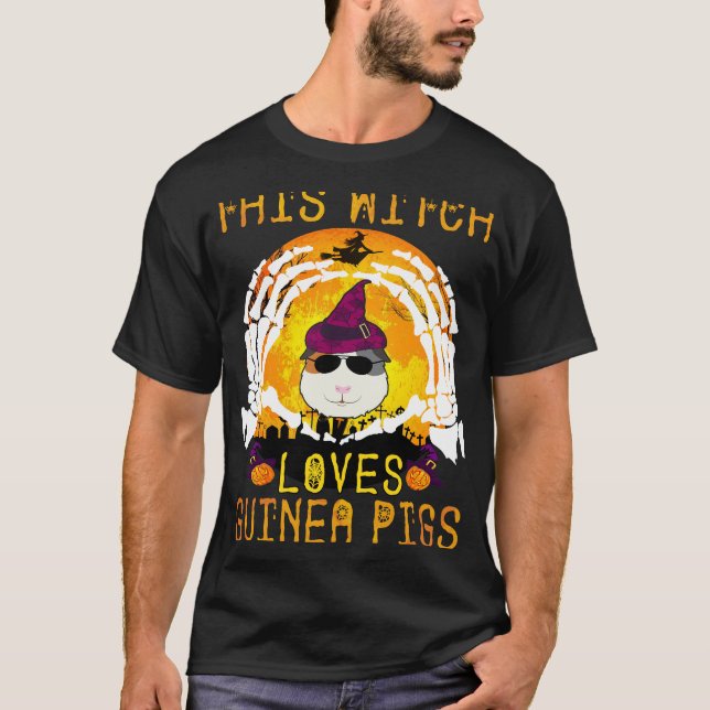 32 Denna häxa älskar marsvin Halloween T Shirt (Framsida)