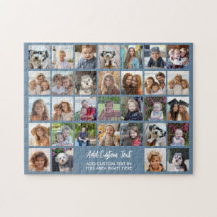 32 Fotokollage Grid - Textruta - blå vit Pussel