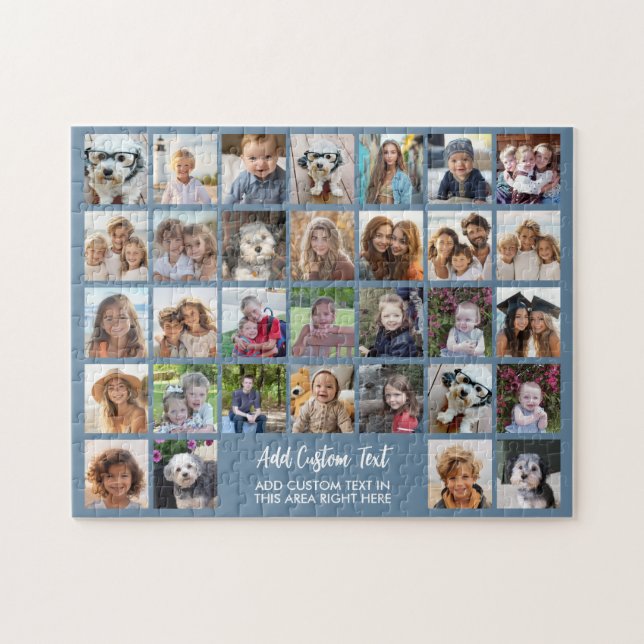 32 Fotokollage Grid - Textruta - blå vit Pussel (Horisontell)
