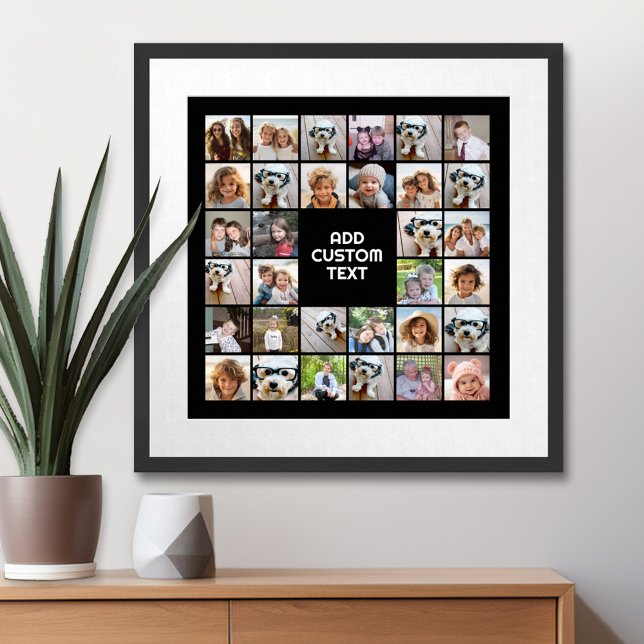32 Fotokollage Modern Fyrkantig Svart - Vit Text Poster (Custom Poster with Photo Collage)