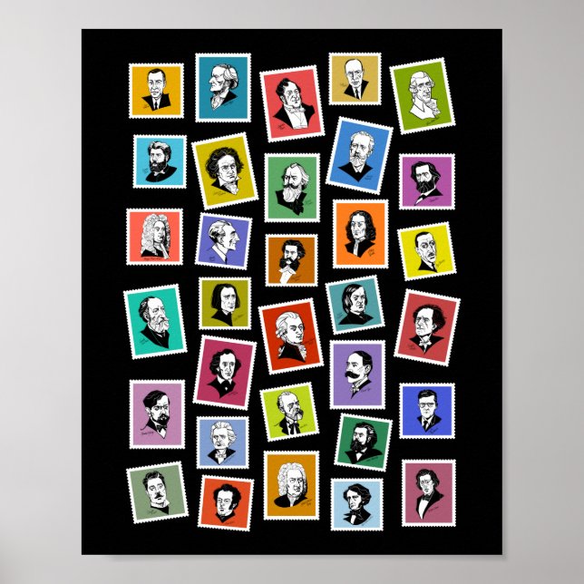32 grafiskt porträtt för de underbarare kompositör poster (Framsidan)