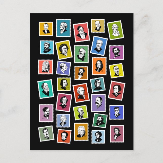 32 grafiskt porträtt för de underbarare kompositör vykort (Framsida)