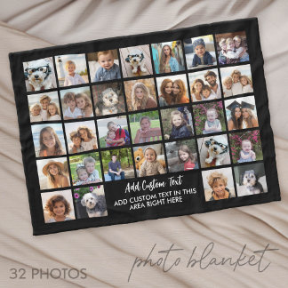 32 Photo Collage Grid - Text box - black white Fleecefilt