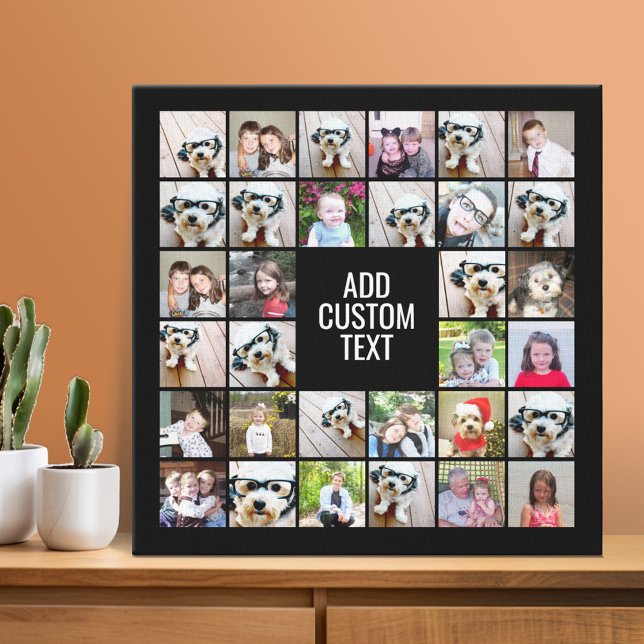 32 Photo Collage Modern Square Black - White Text Canvastryck (Photo Collage - Custom Wall Art)