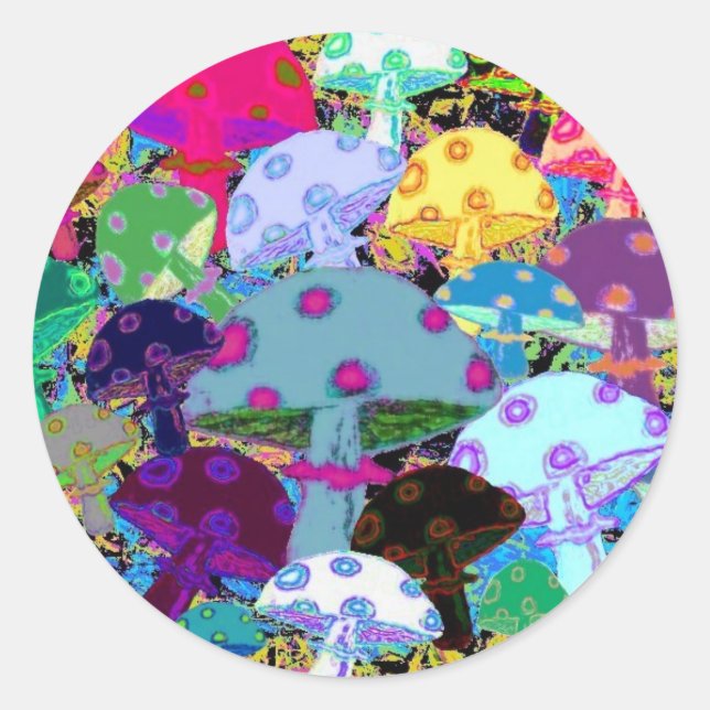 32 Svampar #2 Runt Klistermärke (Framsida)