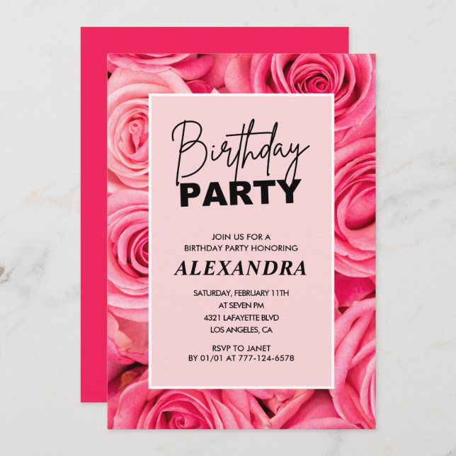 32nd birthday invitations Pink Roses Floral  Inbjudningar (Fram/baksida)