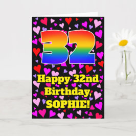 32nd Birthday: Loving Hearts Pattern, Rainbow # 32 Kort