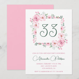 33-års födelsedagsinbjudan Boho Floral Rosa Elegan Inbjudningar