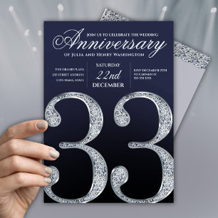 33-årsjubileum Diamant Silver Marinblå Inbjudningar