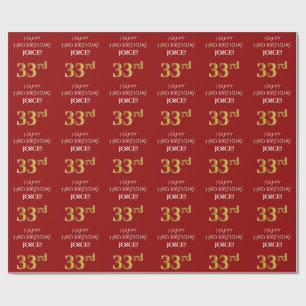 33:e födelsedag: Elegant, rött, faux Guld-utseende Presentpapper