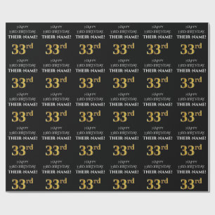33:e födelsedag: Elegant, svart, faux Guld-utseend Presentpapper