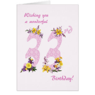 33:e födelsedag Flower Decorated Numbers Hälsningskort