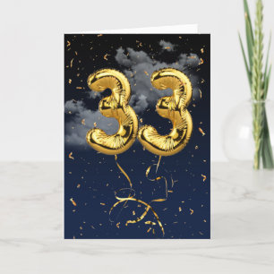 33:e födelsedag Guld Mylar Balloon and Confetti Ca Kort